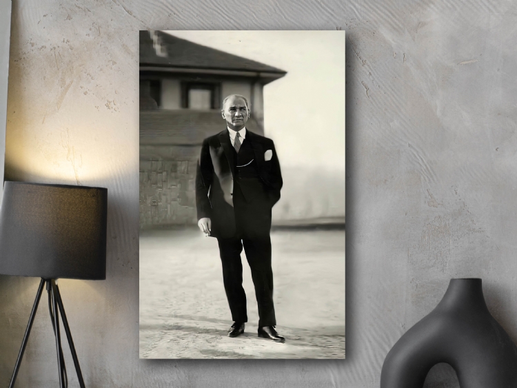 Siyah Beyaz Atatürk Portresi Kanvas Tablo, Dekoratif Ev Ofis Duvar Dekoru