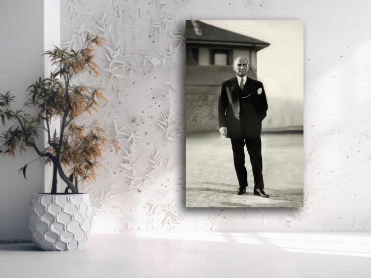 Siyah Beyaz Atatürk Portresi Kanvas Tablo, Dekoratif Ev Ofis Duvar Dekoru