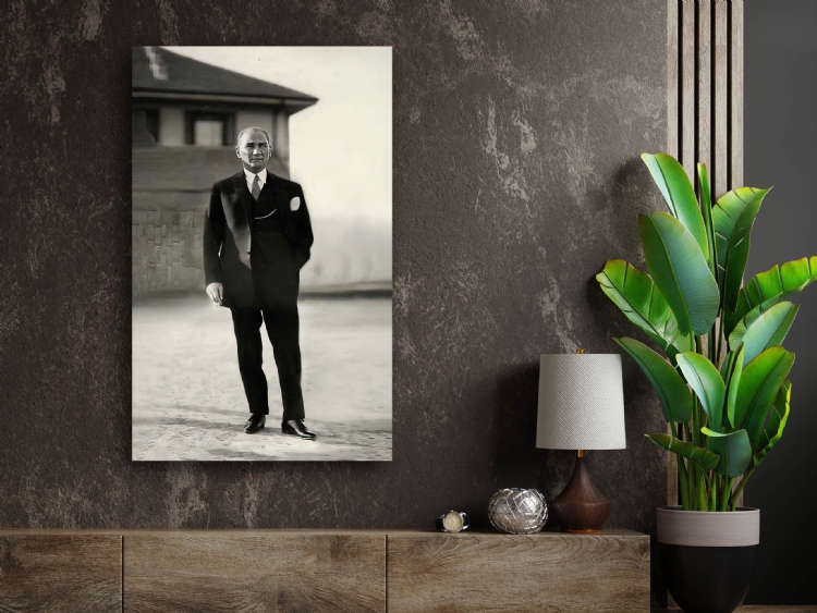 Siyah Beyaz Atatürk Portresi Kanvas Tablo, Dekoratif Ev Ofis Duvar Dekoru