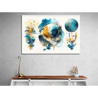 Mavi Gold Daireler Soyut Kanvas Tablo, Dekoratif Oturma Odas� Duvar Dekoru