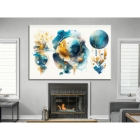 Mavi Gold Daireler Soyut Kanvas Tablo, Dekoratif Oturma Odas� Duvar Dekoru