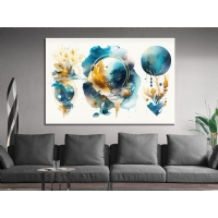 Mavi Gold Daireler Soyut Kanvas Tablo, Dekoratif Oturma Odas� Duvar Dekoru