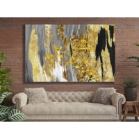 Gold Gri Siyah Soyut Kanvas Tablo, Dekoratif Salon Duvar Dekoru