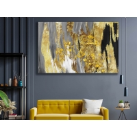Gold Gri Siyah Soyut Kanvas Tablo, Dekoratif Salon Duvar Dekoru