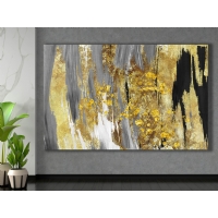 Gold Gri Siyah Soyut Kanvas Tablo, Dekoratif Salon Duvar Dekoru