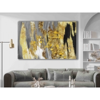 Gold Gri Siyah Soyut Kanvas Tablo, Dekoratif Salon Duvar Dekoru