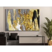 Gold Gri Siyah Soyut Kanvas Tablo, Dekoratif Salon Duvar Dekoru