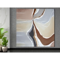 Detayl� Bej ve Gri Soyut Kanvas Tablo