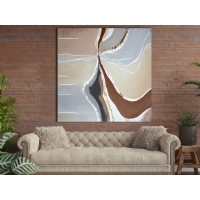 Detayl� Bej ve Gri Soyut Kanvas Tablo