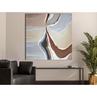 Detayl� Bej ve Gri Soyut Kanvas Tablo