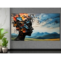 Renkli Soyut Y�z Profili Duvar Resmi Kanvas Tablo