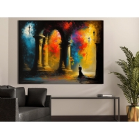 Renkli S�tunlar ve Fig�rlerle Soyut Duvar Resmi Kanvas Tablo