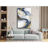 Gold Mavi Beyaz Soyut Kanvas Tablo, Dekoratif Salon Duvar Dekoru