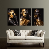 3 MAYMUN SET - GOLD S�ML� KANVAS TABLO