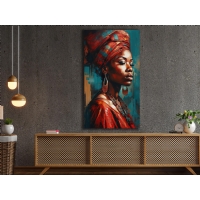 Afrikal Kadn Portre Kanvas Tablo, Siyahi Kadn Oturma Odas Duvar Dekoru