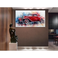 Klasik Model K�rm�z� Ya�l� Boya Efektli Araba Kanvas Tablo