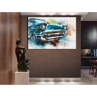 Klasik Model Siyah Ya�l� Boya Efektli Araba Kanvas Tablo