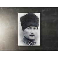 Siyah Beyaz Atatrk Mavi Gzl Portresi Kanvas Tablo, Dekoratif Ev Ofis Duvar Dekoru