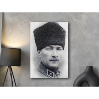 Siyah Beyaz Atatrk Mavi Gzl Portresi Kanvas Tablo, Dekoratif Ev Ofis Duvar Dekoru