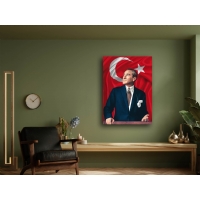Atatrk Trk Bayra Kanvas Tablo, Dekoratif Ev Ofis Duvar Dekoru