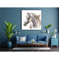 Beyaz At Kanvas Tablo, Hayvan Dekoratif Ev Ofis Duvar Dekoru