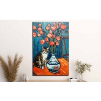 Yal Boya Efektli Kedi Hayvan Kanvas Tablo