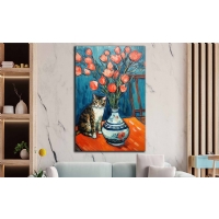 Yal Boya Efektli Kedi Hayvan Kanvas Tablo