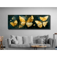 Sulu Boya Efektli Sar� Kelebekler Dekoratif Hayvan Kanvas Tablo, Modern Duvar Dekoru