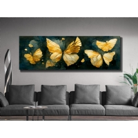 Sulu Boya Efektli Sar� Kelebekler Dekoratif Hayvan Kanvas Tablo, Modern Duvar Dekoru