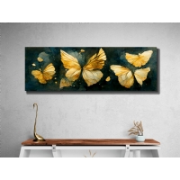 Sulu Boya Efektli Sar� Kelebekler Dekoratif Hayvan Kanvas Tablo, Modern Duvar Dekoru