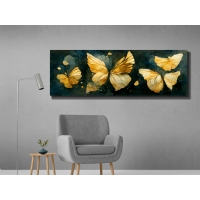 Sulu Boya Efektli Sar� Kelebekler Dekoratif Hayvan Kanvas Tablo, Modern Duvar Dekoru