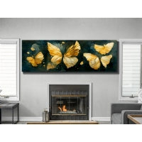 Sulu Boya Efektli Sar� Kelebekler Dekoratif Hayvan Kanvas Tablo, Modern Duvar Dekoru