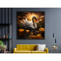 Kuu ve Nilfer Kanvas Tablo - Mistik Gl Manzaras Duvar Sanat
