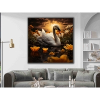 Kuu ve Nilfer Kanvas Tablo - Mistik Gl Manzaras Duvar Sanat