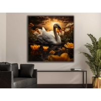 Kuu ve Nilfer Kanvas Tablo - Mistik Gl Manzaras Duvar Sanat