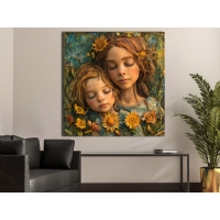 Anne ve K�z �ocu�u ile Bahar �i�ekleri Kanvas Tablo