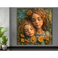 Anne ve K�z �ocu�u ile Bahar �i�ekleri Kanvas Tablo