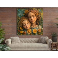 Anne ve K�z �ocu�u ile Bahar �i�ekleri Kanvas Tablo