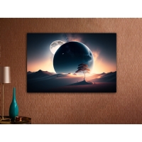 ��l Ay Manzara Kanvas Tablo, Dekoratif Ev Ofis Duvar Dekoru