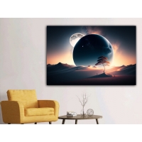 ��l Ay Manzara Kanvas Tablo, Dekoratif Ev Ofis Duvar Dekoru