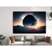 ��l Ay Manzara Kanvas Tablo, Dekoratif Ev Ofis Duvar Dekoru