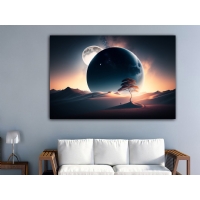��l Ay Manzara Kanvas Tablo, Dekoratif Ev Ofis Duvar Dekoru