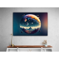 S�rreal Gezegenler Kanvas Tablo, Dekoratif Ev Ofis Duvar Dekoru