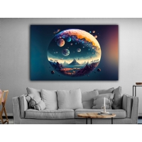 S�rreal Gezegenler Kanvas Tablo, Dekoratif Ev Ofis Duvar Dekoru