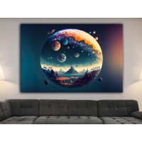 S�rreal Gezegenler Kanvas Tablo, Dekoratif Ev Ofis Duvar Dekoru