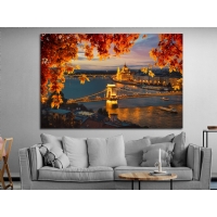 Gece �stanbul K�pr� Manzara Kanvas Tablo, Dekoratif Ev Ofis Duvar Dekoru