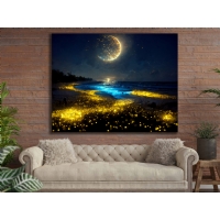Gece Ay Kumsal Deniz Manzara Kanvas Tablo