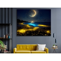 Gece Ay Kumsal Deniz Manzara Kanvas Tablo