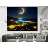 Gece Ay Kumsal Deniz Manzara Kanvas Tablo