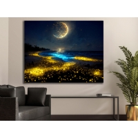 Gece Ay Kumsal Deniz Manzara Kanvas Tablo